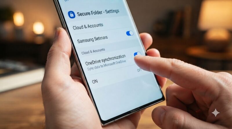 보안 폴더 내 갤러리 및 삼성 노트 설정에서 원드라이브 동기화를 끄는 화면
