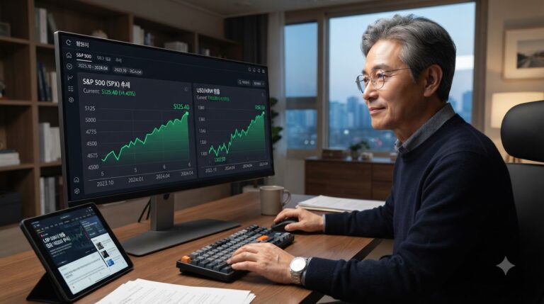 미국 S&P 500 ETF 투자 및 환율 흐름 분석 그래프